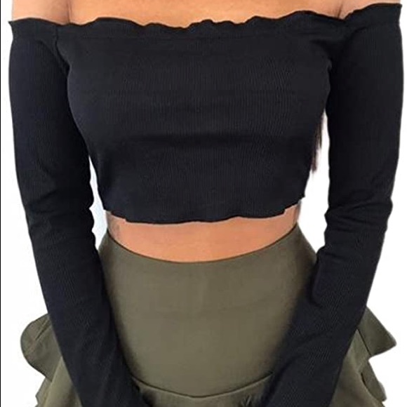 Forever 21 Tops - Crop Off Shouder Ribbed Long Sleeve
